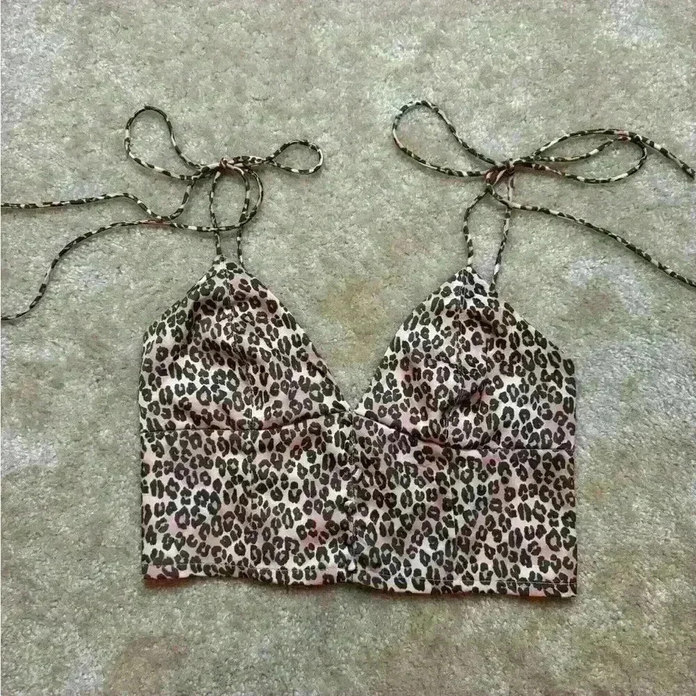 Urban Outfitters Satin Strappy Whimsigoth Animal Print Bustier Button Top Size M